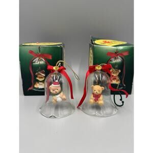 Vtg Li’l Lil Chimers Crystal Bell Clear Teddy Bear Christmas Ornament Lot Of 2